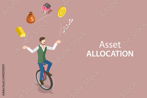 3D Isometric Flat Vector Conceptual Illustration of Asset Allocation, Investment Portfolio Rebalancing