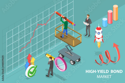 3D Isometric Flat Vector Conceptual Illustration of High-Yield Bond Market, Financial Investments in Stock Market