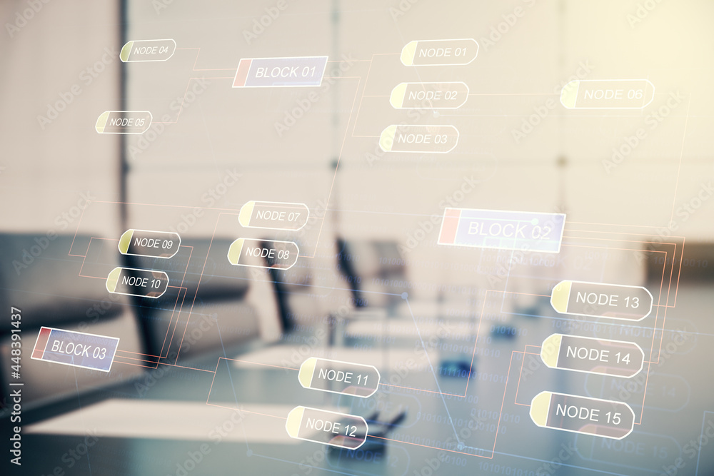 Multi exposure of abstract programming language hologram on a modern furnished office interior background, artificial intelligence and machine learning concept Multi exposure of abstract programming language hologram on a modern furnished office interior background, artificial intelligence and machine learning concept