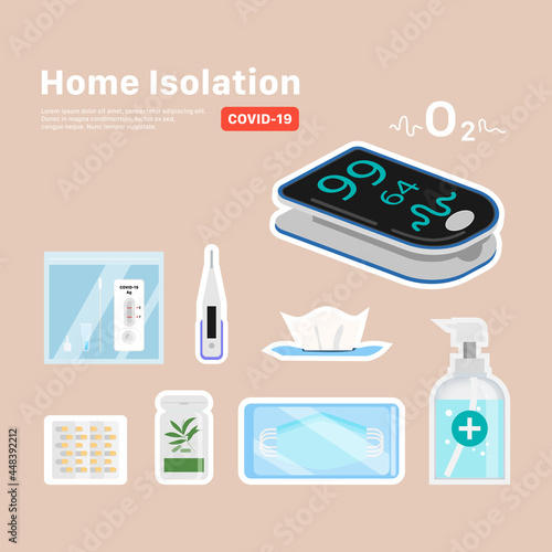 Home isolation kit for Patient Treat COVID-19 at home. Self Care Treatment.