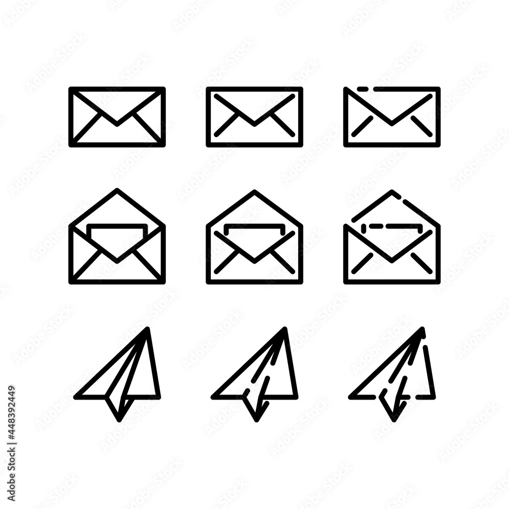 mail icons set in different style, linear symbols on white background, vector illustration mail icons set in different style, linear symbols on white background, vector illustration
