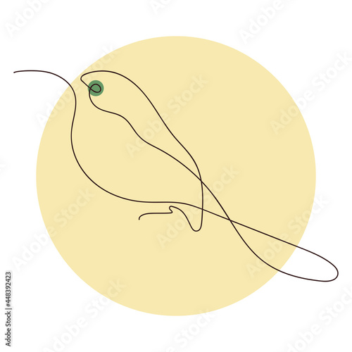 one line style bird in beige green eye