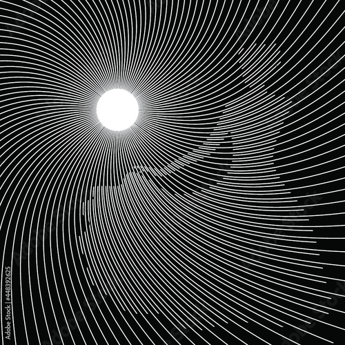 A woman in a flowing gown dances in the moonlight in an op art style illustration.