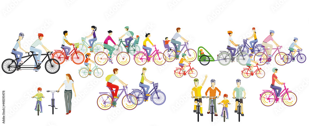 Gruppe von Radfahrer mit dem Fahrrad, Illustration