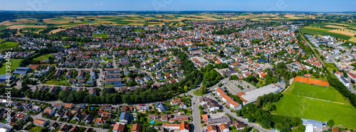 Aerial view of the city Langenau in Germany on asunny day in spring.