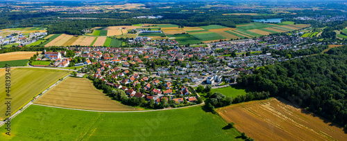 Aerial view of the city oberelchingen in Germany on a sunny day in spring. photo