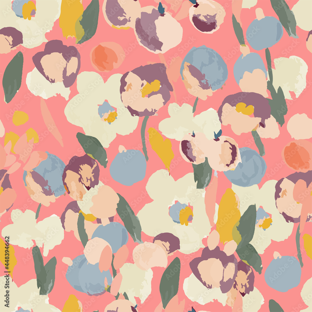 Seamless pattern with colorful pattern of abstract flowers