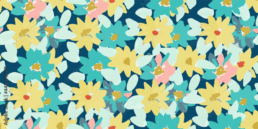 VectorSimple seamless pattern of hand drawn gouache flowers, colorful botanical illustration, floral elements, hand drawn repeatable background. Artistic backdrop. VectorSimple seamless pattern of hand drawn gouache flowers, colorful botanical illustration, floral elements, hand drawn repeatable background. Artistic backdrop.