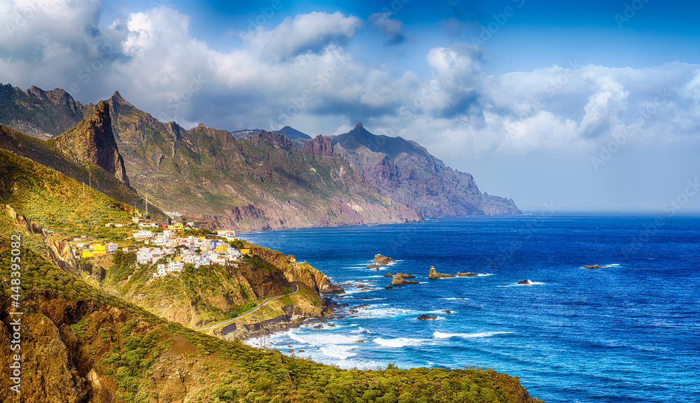 Landscape with Anaga mountain and costal village Almaciga in Tenerife, Canary Islands, Spain