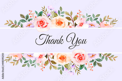 Thank you card with rose flower watercolor