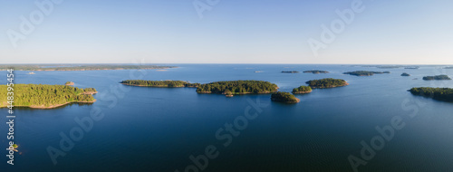 Aerial view of clean nordic nature. Beautiful rocks and island with woods in North Europe, Baltic sea, gulf of Finland. photo