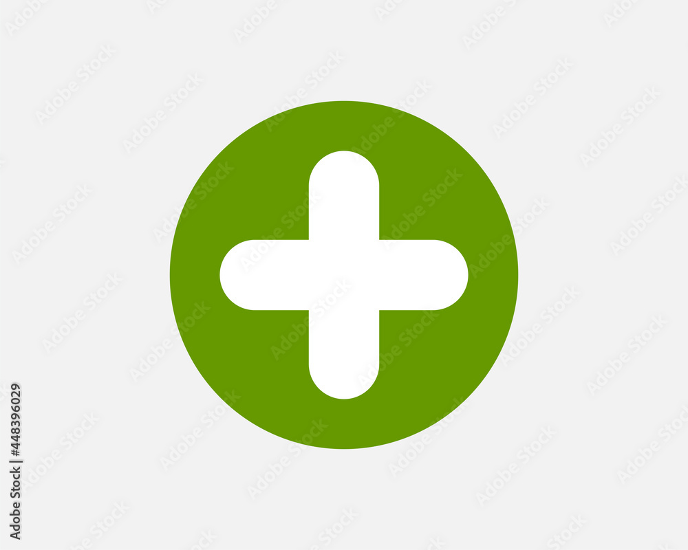 Green plus sign. Vector icon. Cross symbol of safety guidance. Green plus sign. Vector icon. Cross symbol of safety guidance.