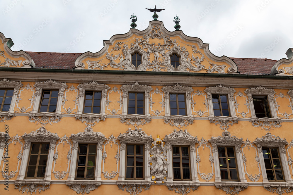 Fototapeta premium Facade of the Falkenhaus at the Upper Market Square. Wuerzburg