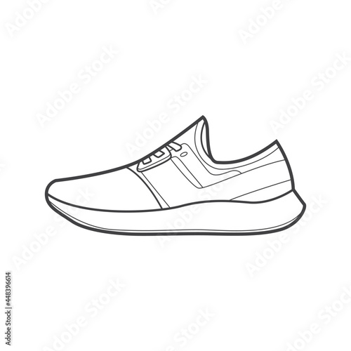 Sneakers. Shoes sneaker outline drawing vector, Sneakers drawn in a sketch style, black line sneaker trainers template outline, vector Illustration.