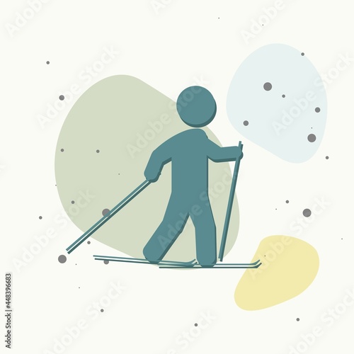 Vector sport icon. Vector skier sportsman on multicolored background.