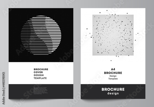 Vector layout of A4 cover mockups templates for brochure, flyer layout, booklet, cover design, book design. Abstract technology black color science background. Digital data. Minimalist high tech.