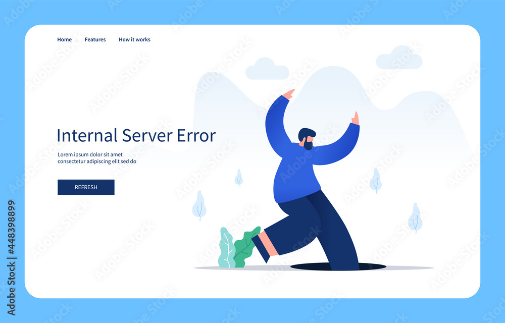 Modern Flat Design Concept, Man Falling Into The Hole. Internal Server Error For Website And Mobile Site. Empty State