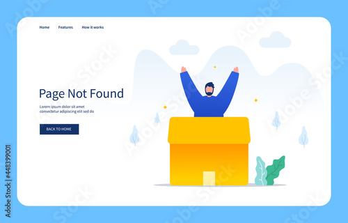 Modern Flat Design Concept, Men Out Of A Cardboard Box. Page Not Found For Website And Mobile Site. Empty State