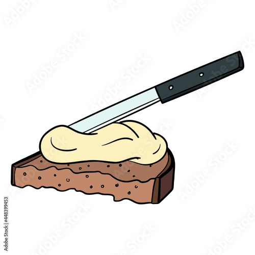 Slice of bread with butter and knife