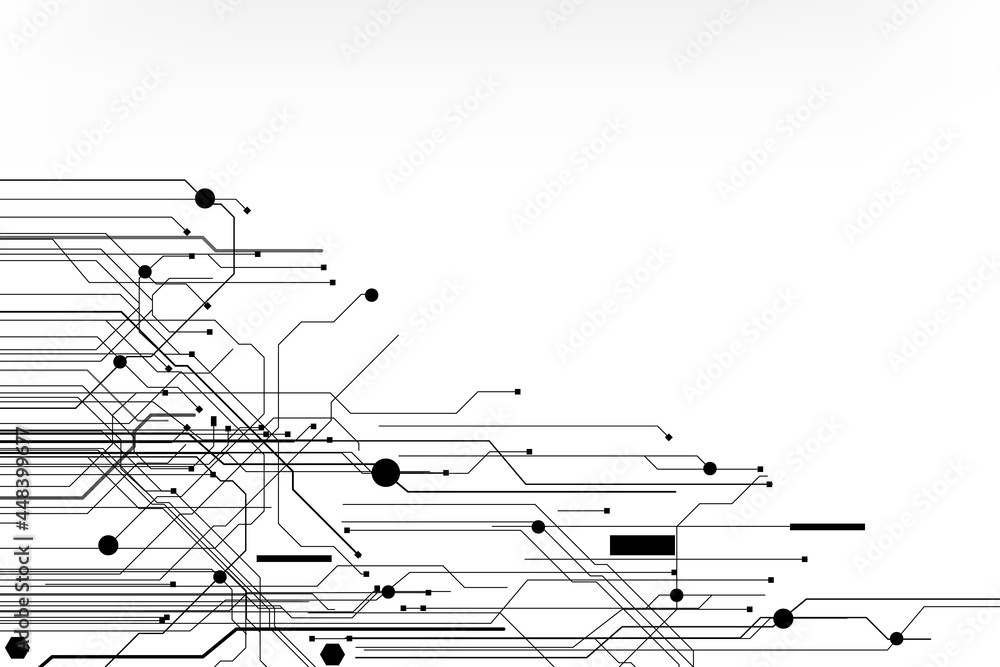 Abstract Circuit Board Technology Copy Space Vector Background. Grayscale Color Modern PCB Trace Data Infographic Design Illustration Abstract Circuit Board Technology Copy Space Vector Background. Grayscale Color Modern PCB Trace Data Infographic Design Illustration