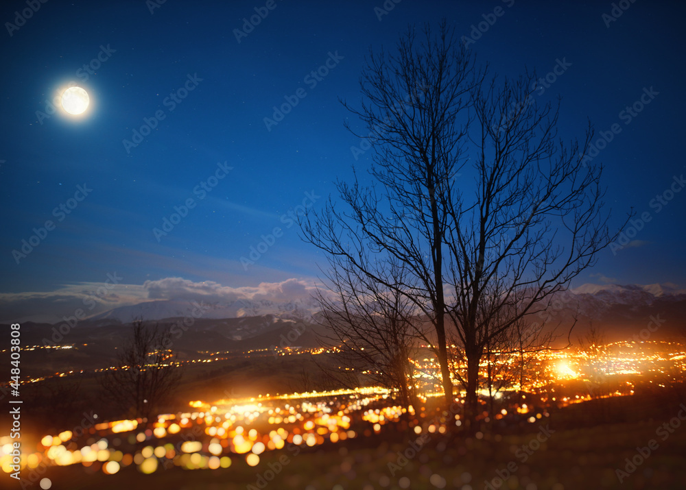 night view of the zakopane city in Poland