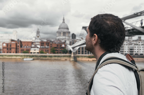 Obraz na płótnie London UK - August 1st 2021: St Paul's Cathedral and Millenium bridge in London during a cloudy day w salonie