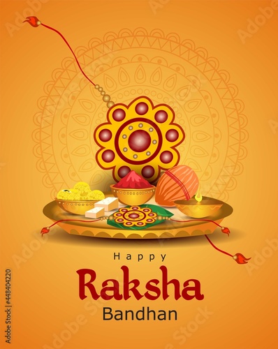 rakhi pooja thali for happy Raksha Bandhan. vector illustration.	
