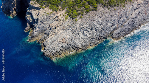 Punta d'en Valls from above : the easternmost point of Ibiza in the Balearic Islands, Spain - Rocky cape in the Mediterranean Sea