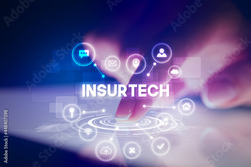 Wallpaper Mural Finger touching tablet with web technology icons concept Torontodigital.ca