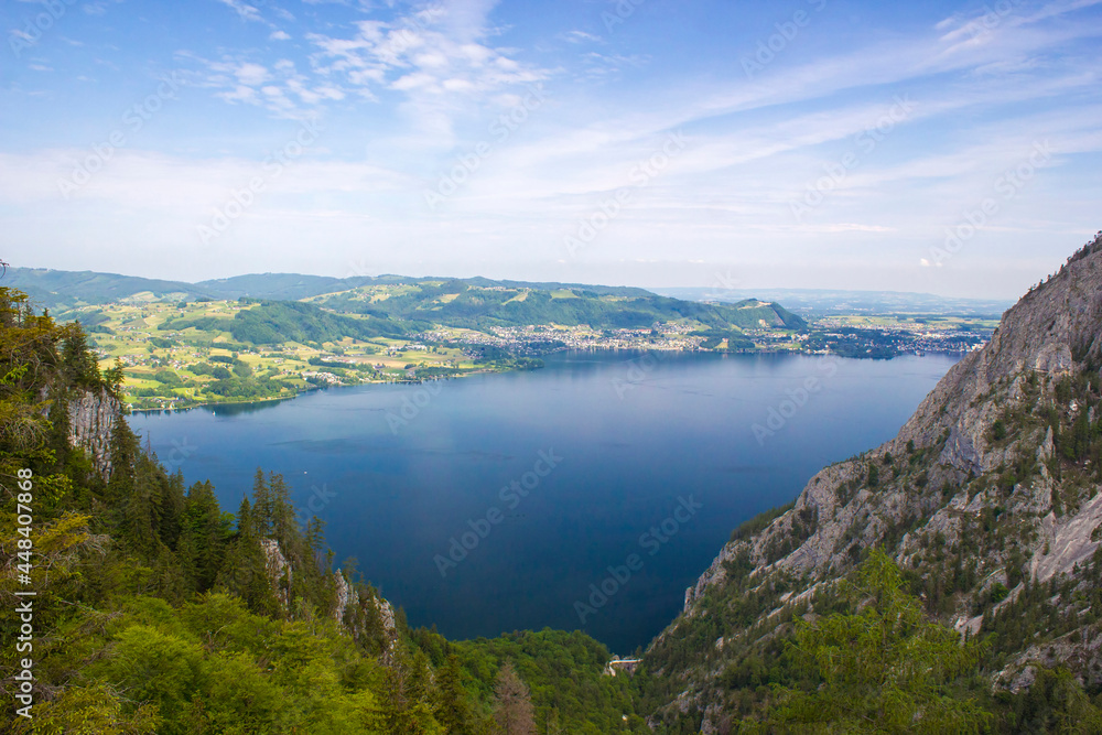 Lake Traunsee seen from Gmundnerberg, Salzkammergut, Upper Austria, Austria