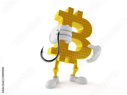 Bitcoin character holding fishing hook