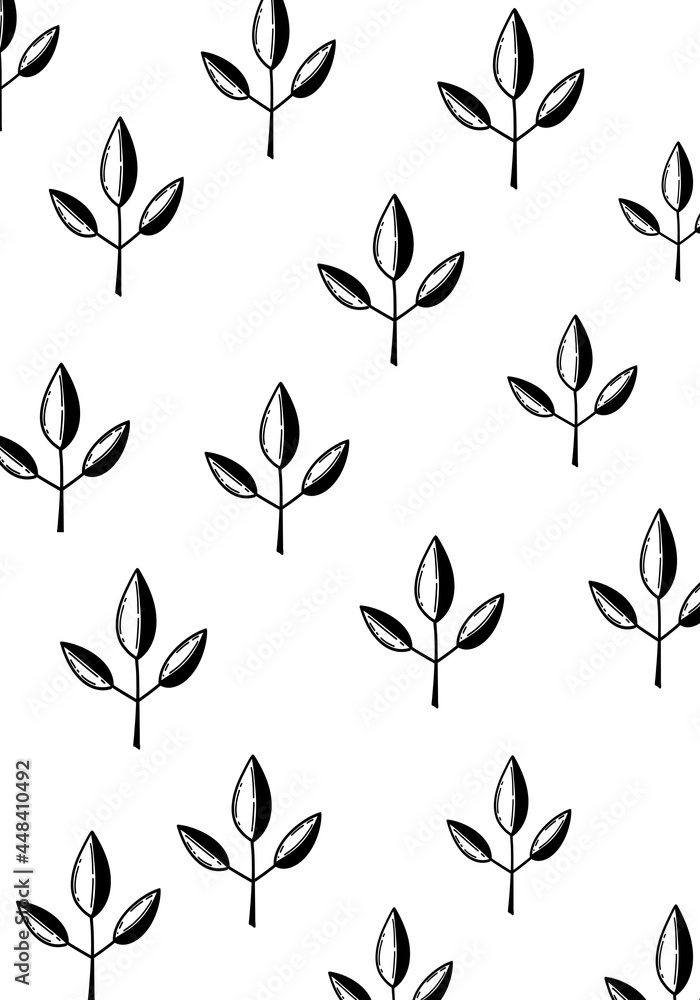 Botany pattern leaves black and white blank Botany pattern leaves black and white blank