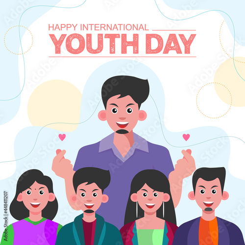 Group of boys and girls happily celebrate Youth Day. Poster having colorful background.