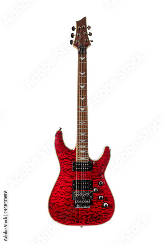 red Electric guitar isolated over white background