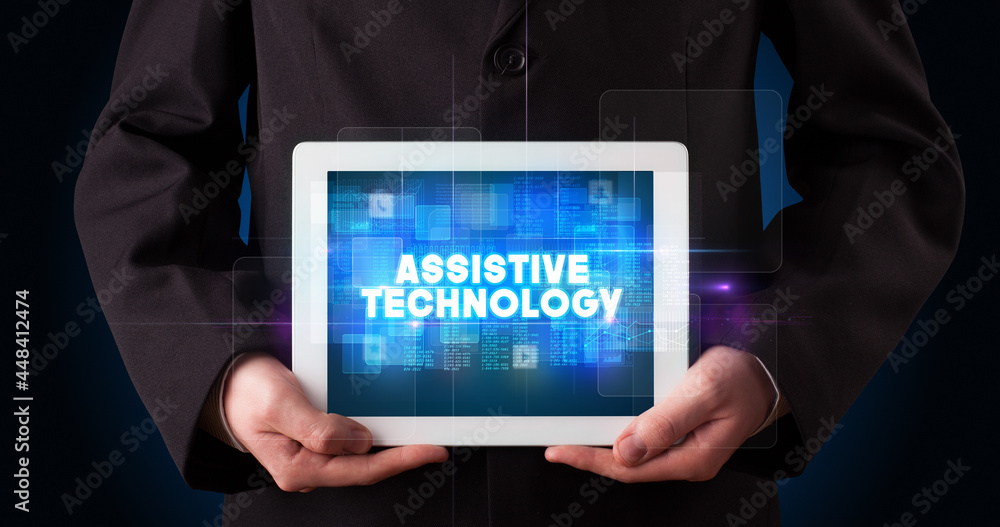 Person holding tablet, technology concept Person holding tablet, technology concept