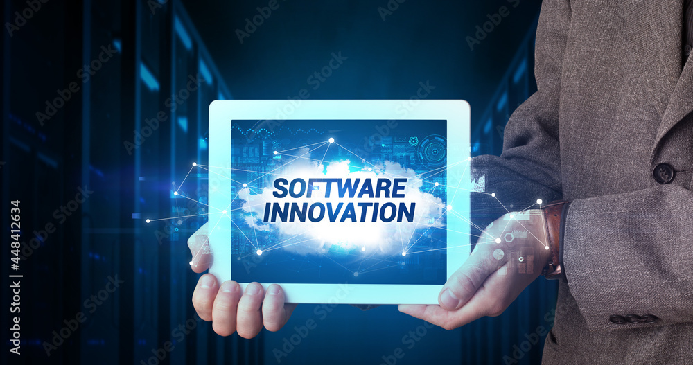 Person holding tablet, technology concept Person holding tablet, technology concept