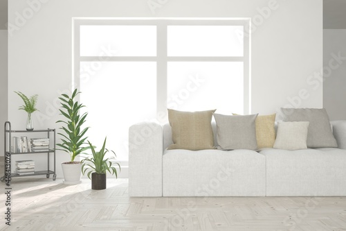 White living room with sofa. Scandinavian interior design. 3D illustration © AntonSh