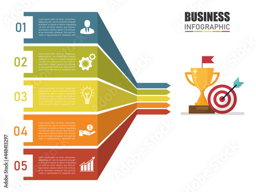 business arrow to target infographic. 5 step to success. can be used for process, presentations, layout, banner,infographic. vector illustration in flat style modern design.