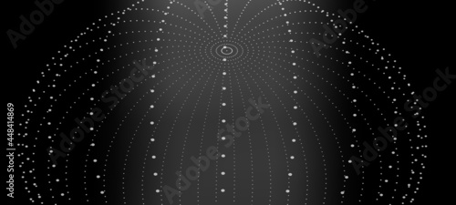 Abstract color sphere made of points. Visualization connecting dots with glowing effect. 3D.