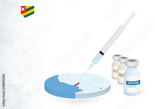 Vaccination in Togo with different type of COVID-19 vaccine. Сoncept with the vaccine injection in the map of Togo.