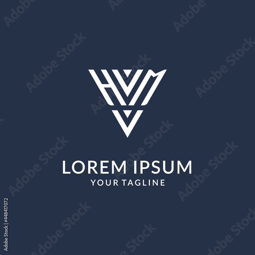 HM triangle monogram logo design ideas, creative initial letter logo with triangular shape logo