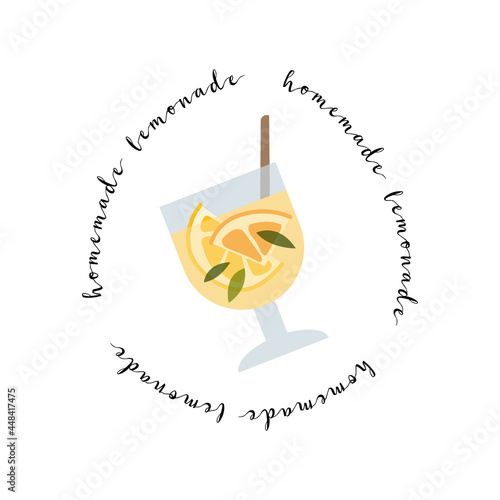 Fresh homemade lemonade, soda, mojito cocktail with lemon and mint. Summer tropic drink, cold citrus refreshing beverage in glass. Vector flat cartoon illustration. For logo, flyer, menu, sticker