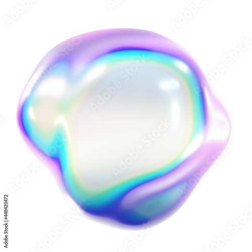 Realistic 3D illustration of the abstract morphing iridescent orb against white background photo
