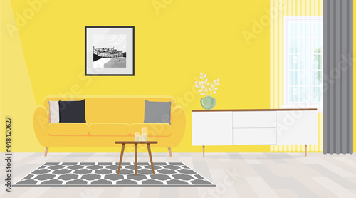 Living room with yellow walls
