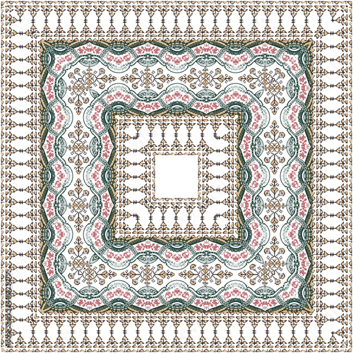Bandana pattern with ethnic border. Ethnic square design, perfect for fabric, decoration or paper