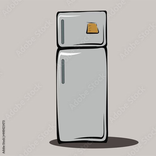 Refrigerator. Kitchen, kitchen utensils, apartment interior. Storage organization, minimalism. Room interior, furniture. Isolated vector objects.