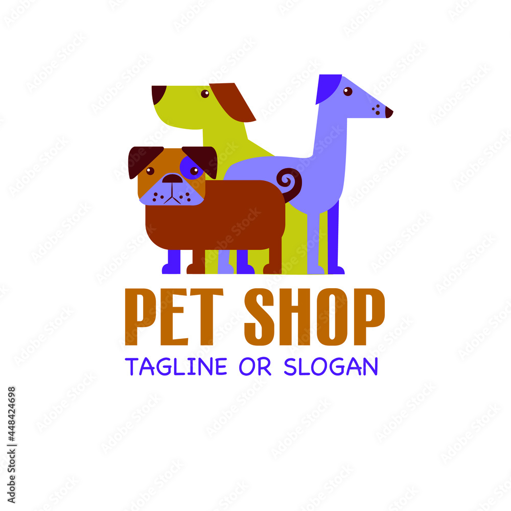 Obraz premium Vector logo design template for pet shops, veterinary clinics and animal shelters. Vector logo template with different dogs.