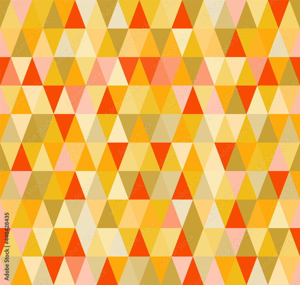 Retro Triangles Pattern In A Warm 1970s Color Palette. Abstract Geometric Seamless Vector Design For Textiles, Wrapping Paper, Backgrounds. 