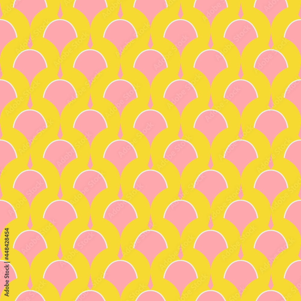 Retro Style Bright Pink And Yellow Geometric Pattern. Modern Art Deco Vector Seamless Pattern Design. Retro Patten For Home Décor, Textile, Interior Design.