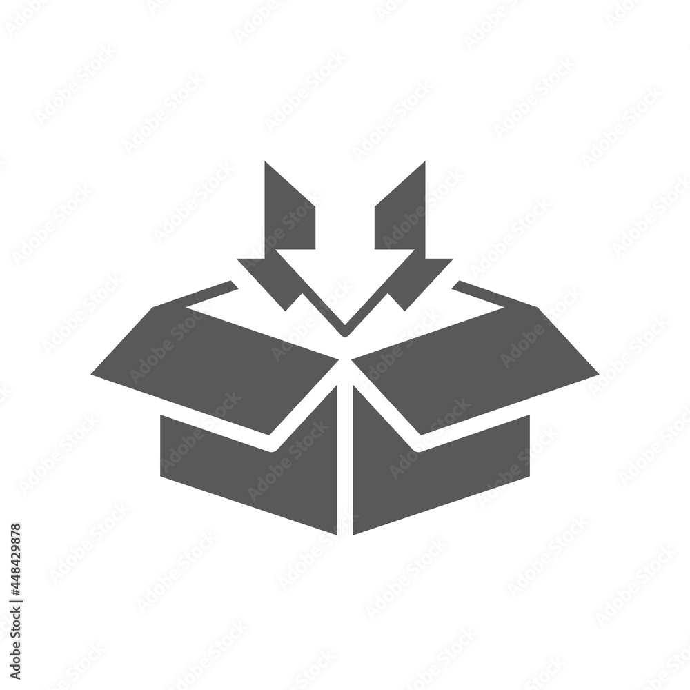 Flat pack icon, box arrow icon. Put in a box icon. Vector illustration. Flat pack icon, box arrow icon. Put in a box icon. Vector illustration.
